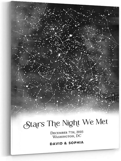 GABITA Personalized Wall Art for Couples, Anniversary Canvas for Couple Parent Grandparent, Stars The Night We Met Canvas Poster, Night Sky Map By Date & Location for Anniversary Keepsake