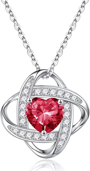 Iefil 925 Sterling Silver Love Knot Birthstone Necklace, Natural or Created Gemstone, Anniversary Birthday Gifts for Women, Jewelry Gifts for Wife Mom Girlfriend