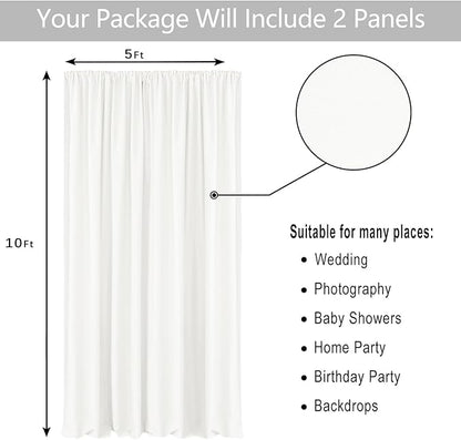 Hiasan Ivory Backdrop Curtains for Parties, Polyester Photography Backdrop Drapes for Family Gatherings, Wedding Decorations, 5ftx10ft, Set of 2 Panels
