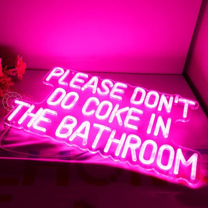 SYLHOME Pink Please Don't Do Coke In The Bathroom Led Neon Light Sign Game Room Bedroom Bar Store Hotel Wall Decor Sign Birthday Christmas Party Backdrop USB 16.9"X9.2"