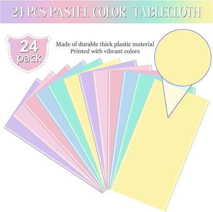MASHAN 24Pcs Pastel Tablecloths,Plastic Mix Color Tablecloth Disposable Rectangle Table Covers for Baby Shower, Wedding,Girls Birthday Party and Ice Cream Party Decoration,6Color, 54 x 108 Inch