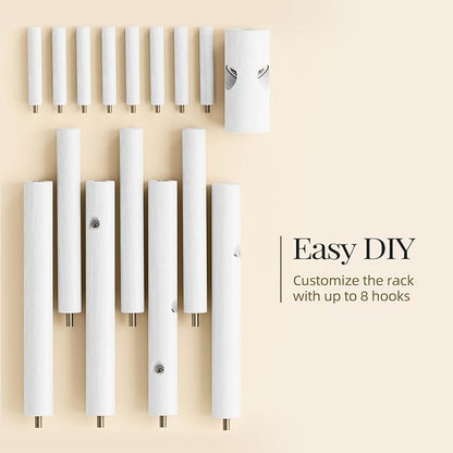 Pipishell Sturdy Wooden Coat Stand, 3 Adjustable Sizes Coat Tree with 8 Hooks, Coat Stands for Hallway Entryway, Hat Stand for Clothes, Used in Bedroom/Office/Hallway/Entryway, White