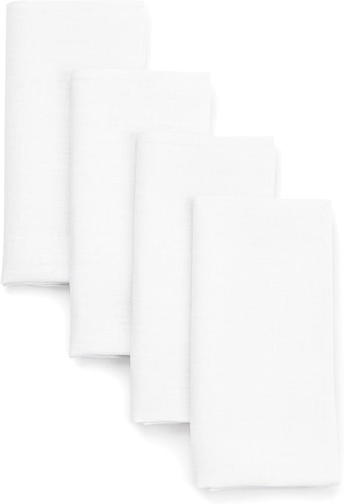 D'Moksha Homes White Linen Napkins 18 x 18 Inch - 100% Pure Linen Cloth Washable Dinner Napkins Set of 4 for Winter, Christmas, Holiday