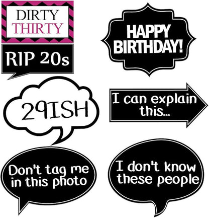 30th Birthday Photo Booth Party Props - 40 Pieces - Funny 30th Birthday Party Supplies, Decorations and Favors