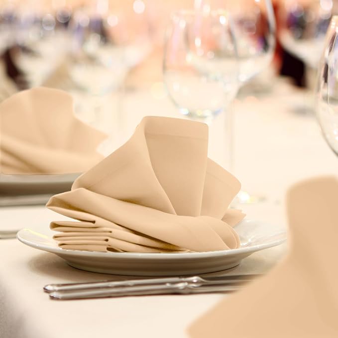 Beige Cloth Napkins Bulk (Pack of 24) - 100% Polyester Dinner Linen Napkins Cloth Washable & Reusable - Durable with Hemmed Edges - Ideal for Parties and Weddings (17x17 Inches)