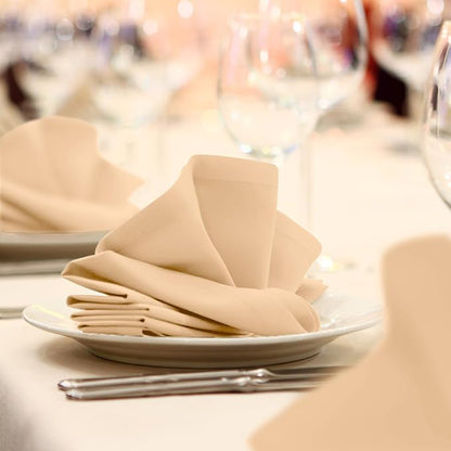 Beige Cloth Napkins Bulk (Pack of 24) - 100% Polyester Dinner Linen Napkins Cloth Washable & Reusable - Durable with Hemmed Edges - Ideal for Parties and Weddings (17x17 Inches)