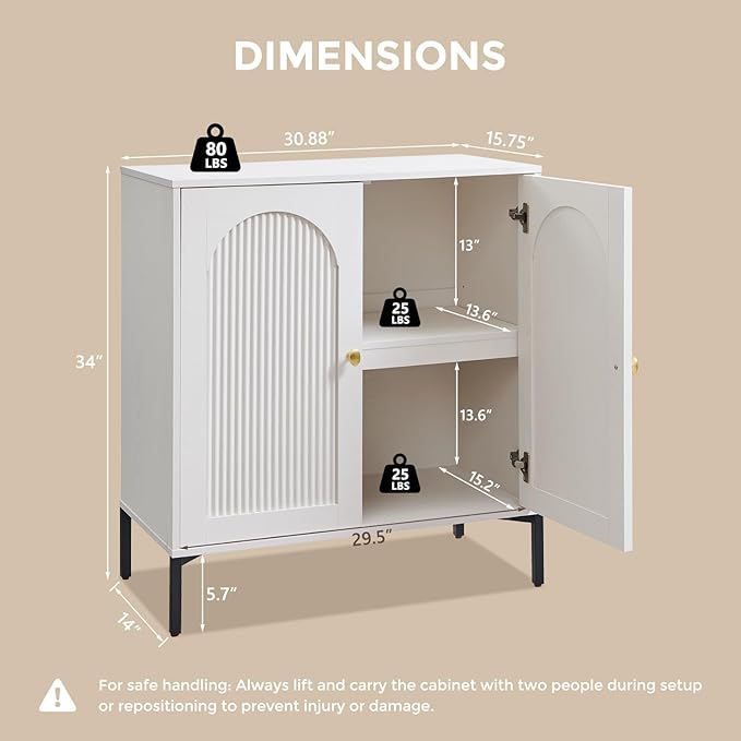 Modern Buffet Cabinet with Storage, 92.63" W Fluted Arched Sideboard Cabinet w/Adjustable Shelves, Wooden Modular Coffee Bar for Dining Room, Kitchen, Living Room, Entryway, White