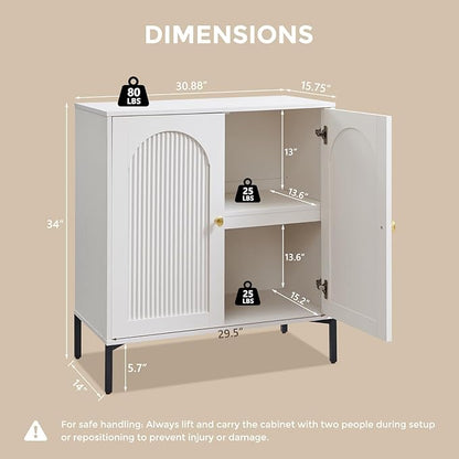 Modern Buffet Cabinet with Storage, 92.63" W Fluted Arched Sideboard Cabinet w/Adjustable Shelves, Wooden Modular Coffee Bar for Dining Room, Kitchen, Living Room, Entryway, White
