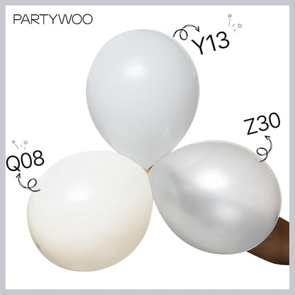 PartyWoo Pearl White Balloons 155pcs Different Sizes Pack of 18 12 10 5 Inch Metallic White Latex Balloon Arch Kit Garland for Wedding Graduation Baby Shower Birthday Party Decorations White-Z30