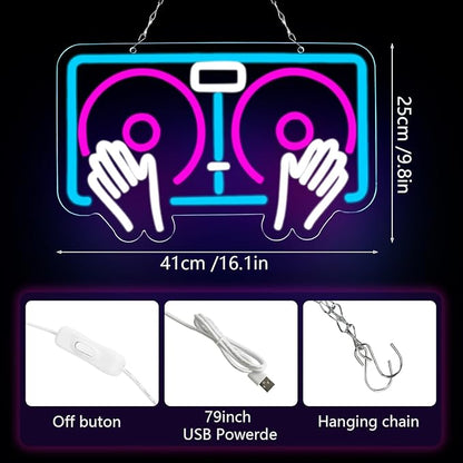 DJ Neon Sign USB Powered Neon Light Sign for Man Cave & Game Room, Dimmable DJ LED Neon Sign for Wall Decor, Cool Blue DJ Sign for Home Studio, Bar Wall Art
