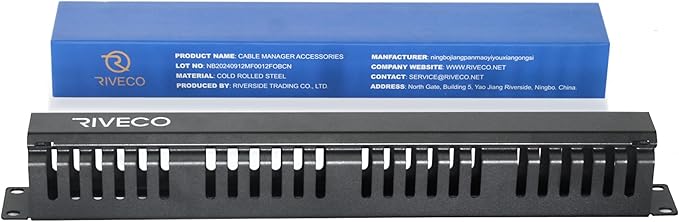 RIVECO 1U Cable Management for Racks & Server Cabinets Managing Cord & Wire, Cable Raceway for 19” Rack Mount 24 Slots Large 2.8 Inches Capacity Black