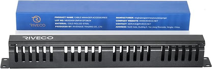 RIVECO 1U Cable Management for Racks & Server Cabinets Managing Cord & Wire, Cable Raceway for 19” Rack Mount 24 Slots Large 2.8 Inches Capacity Black