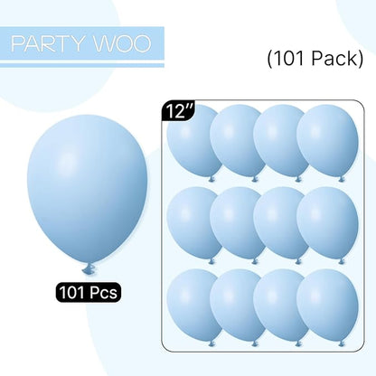 PartyWoo Light Blue Balloons 101pcs 12 Inch Baby Pastel Sky Aqua Blue Balloons for Birthday Gender Reveal Boy Baby Shower Graduation Bachelorette Anniversary Beach Dog Party Decorations Blue-Y4