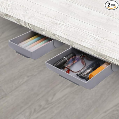 Desk Drawer Attachment, 2 Pack Pencil Organizer, Hidden Desk Organizer, Under Desk Organizer Adhesive, Pen Holder, Desk Accessories & Workspace Organizers, Pen Drawers, Drawer Tray Storage Desktop
