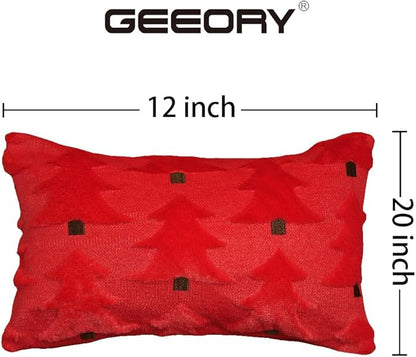 GEEORY Christmas Pillow Covers 12x20 Inch Set of 2, Christmas Decorations Xmas Tree Soft Plush Fluffy Faux Fur Decorative Throw Pillows Farmhouse Winter Cushion Case Red Brown GC035-12