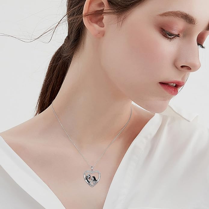 LILALO Christmas Gifts Nightmare Necklace Sterling Silver Abalone Shell Crystal Jack and Sally Necklace Jack Skellington Skull Jewelry Skull Necklaces for Women