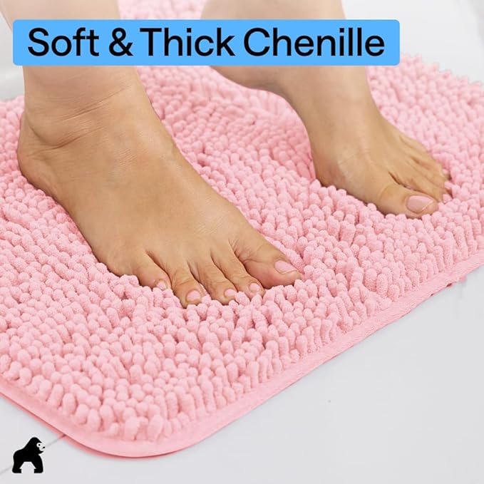 GORILLA GRIP Bathroom Rug Sets, Soft Chenille 2 Piece Area Rugs Set, Toilet Base Mat and 30x20 Carpet, Absorbent Microfiber Washable Mats Dry Quickly, Home Décor and Bath Room Accessories, Lt Pink