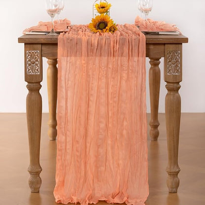 Peach Cheesecloth Table Runner Christmas Table Runner Boho Gauze 120 Inches Cheese Cloth Table Decor for Sweet Little Peach Baby Shower Wedding Bridal Xmas Holiday Season Decor