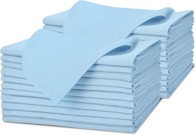 Cloth Napkins Pack of 24 - Light Blue Napkins 17x17 Inches Linen Napkins - 100% Polyester Dinner Napkins Durable and Absorbent with Hemmed Edges Ideal for Parties and Wedding