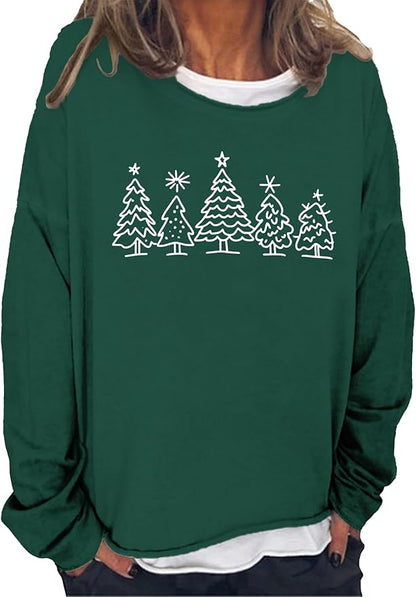LOAIHA Merry Christmas Sweatshirt Crewneck Snowman Graphic Shirts Christmas Tree Sweater Long Sleeve Xmas Hoodie Pullover