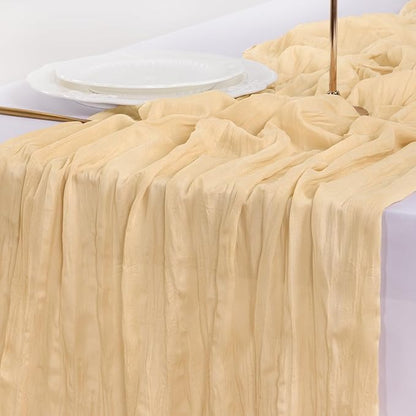 Socomi 10pcs Gold Champagne Cheesecloth Table Runner Boho Rustic Gauze 120 inch 10FT Cheese Cloth Runner for Wedding Party Baby Shower Birthday Home Decor Holiday Decorations