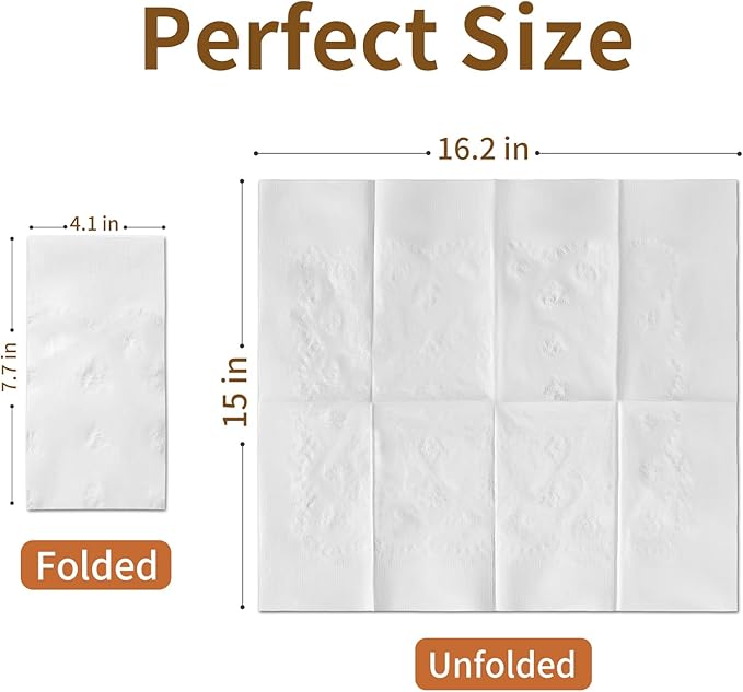 Disposable Paper Napkins, 2-Ply 150 Count Dinner Napkins, White Napkins Bulk for Wedding Party Bathroom and Everyday Use (16.2" X 15")