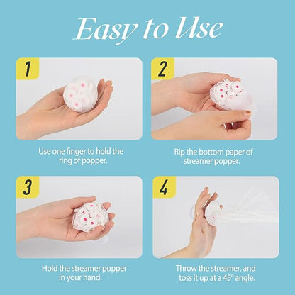 10Pack Streamer Poppers, No Mess White Paper Crackers, Hand Throw Confetti Streamers for Birthday, Wedding, Party Celebrations