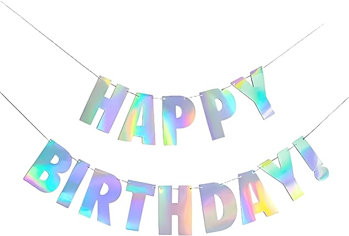 Holographic Happy Birthdays Banner - GREATRIL Pre-Strung No DIY Iridescent Birthdays Banner Bunting Colorful Signs for Birthdays Party Backdrop Decoration