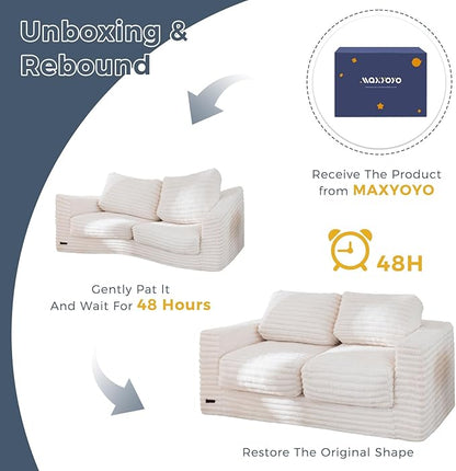 MAXYOYO Bean Bag Chair for Adults, Upholstered Loveseat Floor Sofa with Pillows and Armrests, Large Bean Bag Sofa Plush Couch for Bedroom Living Room, Beige