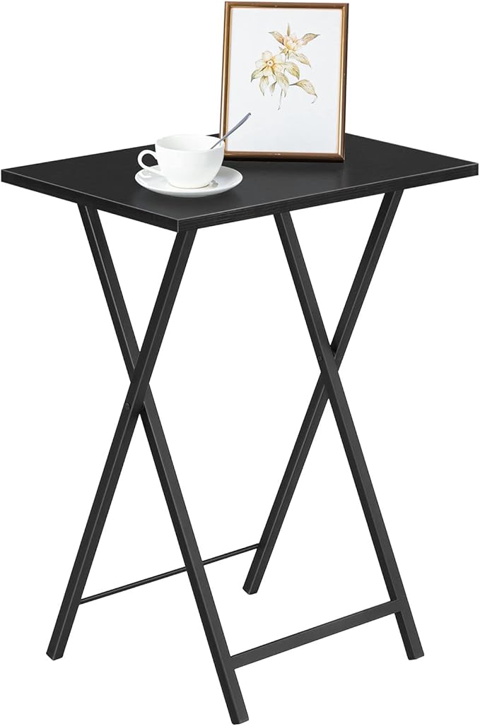 HOOBRO Folding TV Tray Tables, Set of 2 Side Tables for Small Space, Industrial Snack Desk for Eating at Couch, Stable Metal Frame, Easy Assembly, Space Saving, Black BK25BZ01