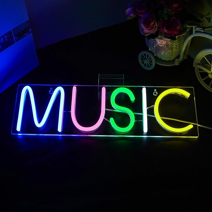 Lucunstar Music Neon Light Neon Sign for Wall Decor Colorful Letters Lights Sign Music Word LED for Bedroom Game Room Club Bar Party Decoration Game Room Decor in Christmas Party