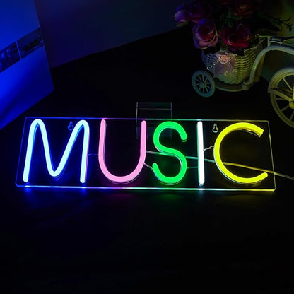 Lucunstar Music Neon Light Neon Sign for Wall Decor Colorful Letters Lights Sign Music Word LED for Bedroom Game Room Club Bar Party Decoration Game Room Decor in Christmas Party