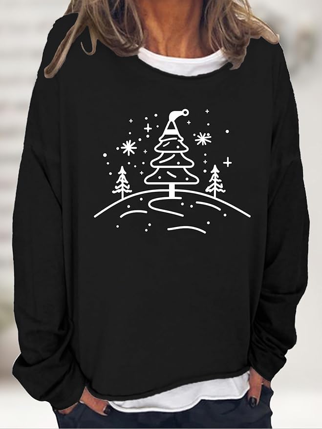 LOAIHA Merry Christmas Sweatshirt Crewneck Snowman Graphic Shirts Christmas Tree Sweater Long Sleeve Xmas Hoodie Pullover