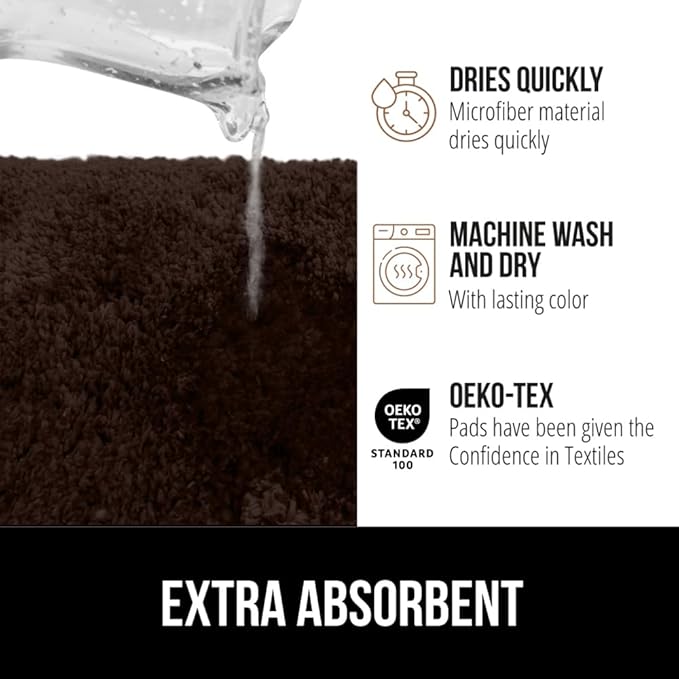 GORILLA GRIP Bathroom Rugs, 60x24, Ultra Soft Absorbent Mat, Thick Plush Bath Rug, Machine Washable, Microfiber Quick Dry, Mats for Shower, Bathtub and Floor, Home Decor Accessories, Brown