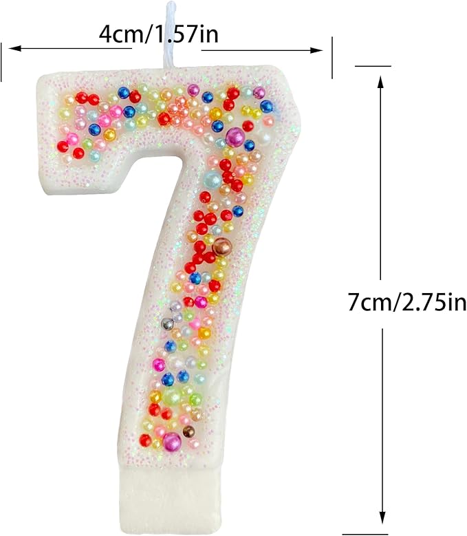 Birthday Candles, Pearl Sequin Number Candle Party Supplies (Number-7)