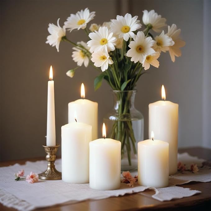 Set of 3 Different Sizes White Pillar Candles, Dripless Unscented 3x4 3x6 3x8 Inch Large Cylinder Column Candles for Home Table Decor Power Outage Emergency