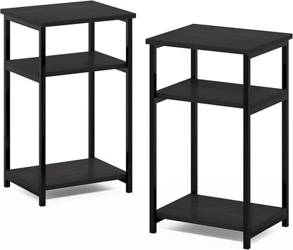 Furinno Just 3-Tier Metal Frame End Table with Storage Shelves, 2-Pack, Espresso
