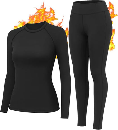Thermal Underwear Women Long Johns Set Fleece Lined Warm Base Layer Long Sleeve for Weather Top Bottom Pajama