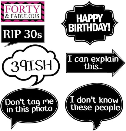 40th Birthday Photo Booth Party Props - 40 Pieces - Funny 40th Birthday Party Supplies, Decorations and Favors