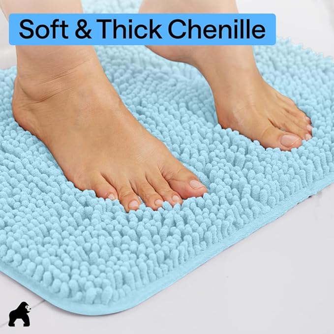 GORILLA GRIP Bathroom Rug Sets, Soft Chenille 2 Piece Area Rugs Set, Toilet Base Mat and 30x20 Carpet, Absorbent Microfiber Washable Mats Dry Quickly, Home Décor and Bath Room Accessories, Sky