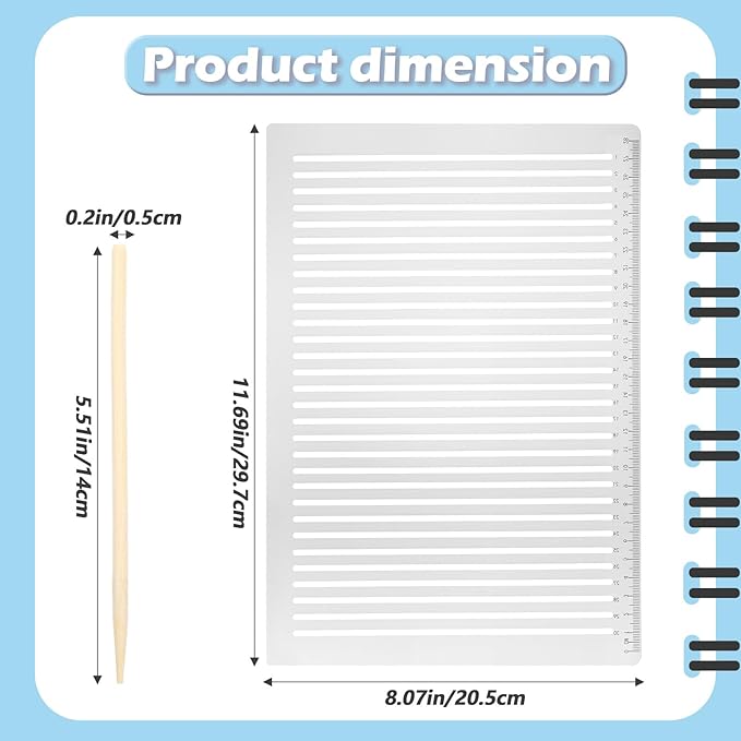 Straight Line Stencil with Wooden Scratching Pen, 0.35inch Spacing, Plastic Writing Guide Template Line Drawing Stencil Template for Journaling, Calligraphy Stencils Line Stencils for Drawing