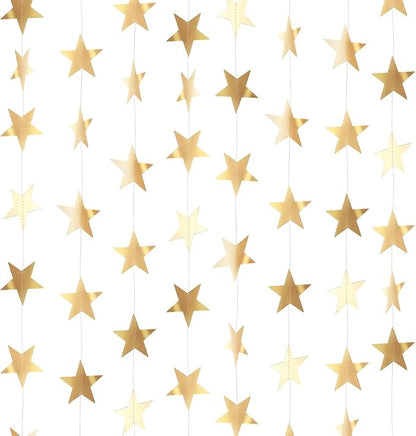 Patelai Glitter Star Garland Banner Christmas Decor 130 Feet Star Hanging Bunting Banner Twinkle Backdrop for Homecoming Classroom Wedding Birthday Halloween Party Supplies(Champagne Gold)
