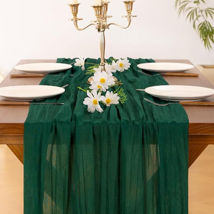Socomi Emerald Green Cheesecloth Table Runner Fall Thanksgiving Boho Rustic Gauze 120 inch 10FT Cheese Cloth Runner for Wedding Party Baby Shower Birthday Home Decor Holiday Decorations