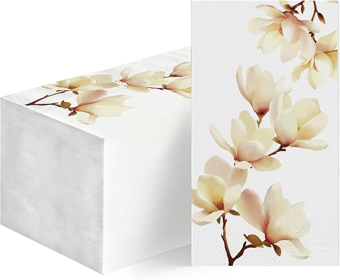 Horaldaily 50 Disposable Paper Decorative Guest Napkins, Magnolia Grandiflora Hand Towel for Party Lunch Dinner Kitchen Bathroom