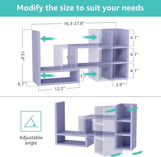 Desk Shelves Desktop Organizer Shlef - Purple Office Organization for Top of Desk Organizers and Accessories Corner Bookshelf Table Top Shelving Small Hutch Decorations for Women Office