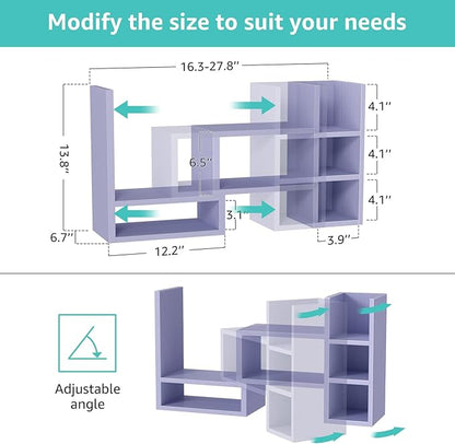 Desk Shelves Desktop Organizer Shlef - Purple Office Organization for Top of Desk Organizers and Accessories Corner Bookshelf Table Top Shelving Small Hutch Decorations for Women Office