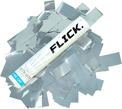 Ultimate Confetti Flick Stick Launcher - Handheld 6"Confetti Launchers Wand, Flick to Launch Biodegradable Tissue Confetti (Silver, 8 Confeti Launcher Tubes, 2 Handful of Confetti-per Wand, 1.5oz)