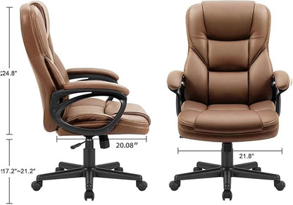 Furmax Office Executive Chair High Back Adjustable Managerial Home Desk Chair, Swivel Computer PU Leather Chair with Lumbar Support (1, Light Brown)