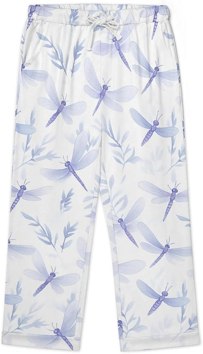 Lemons Leaves Ceramic Style Womens Pajama Set Long Sleeve Pajamas Top And Pants Soft Loungewear Pjs Sets