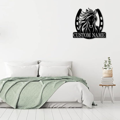 Personalized Name Horse Lamp Custom Wooden/Metal Horse Night Light Horse Wall Art LED Horse Light Farmhouse House Sign Horse Themed Gifts for Girl Birthday Christmas(Name Horse Sign)